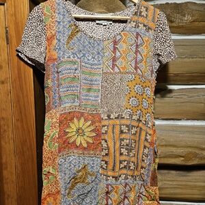 Colorful Vintage Boho Flowy, Hippie Style Patchwork Short Sleeve Layered Top s